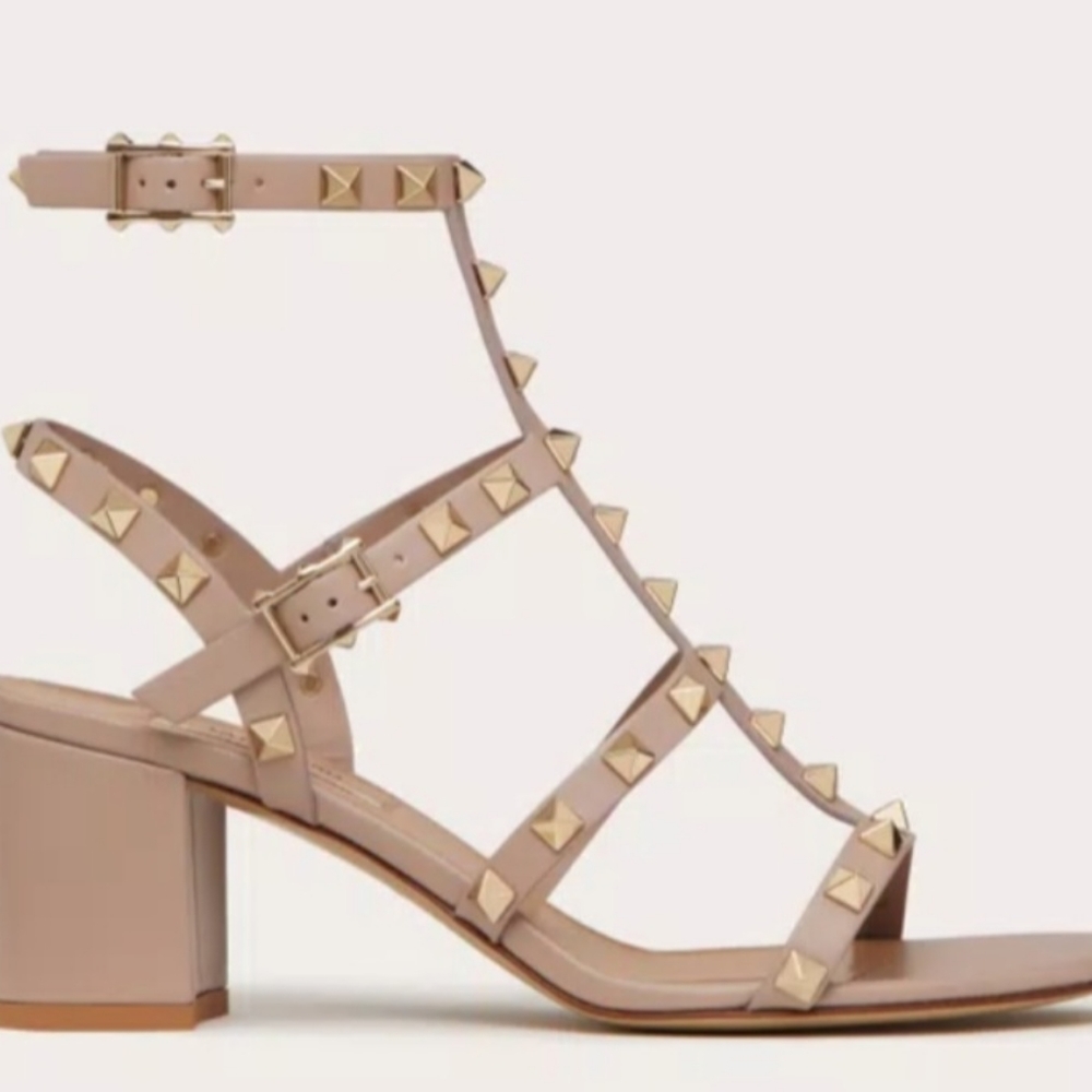 Valentino Rockstud Calfskin Ankle Strap Sandles